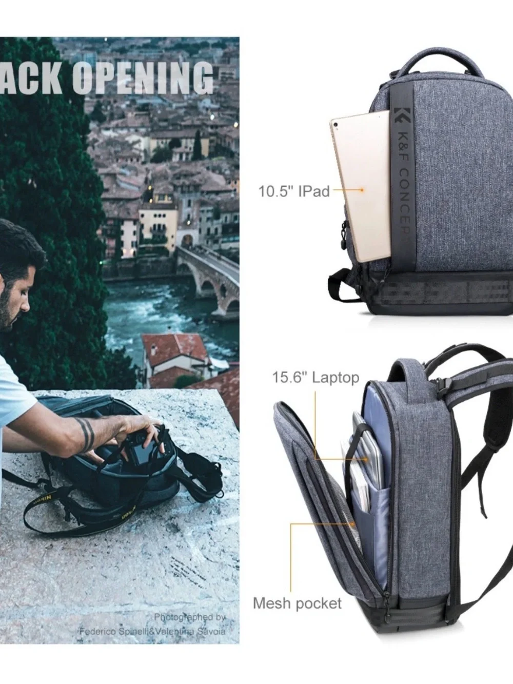 K&F CONCEPT Camera Backpack DSLR/SLR/Mirrorless Bag Photography Camera Case